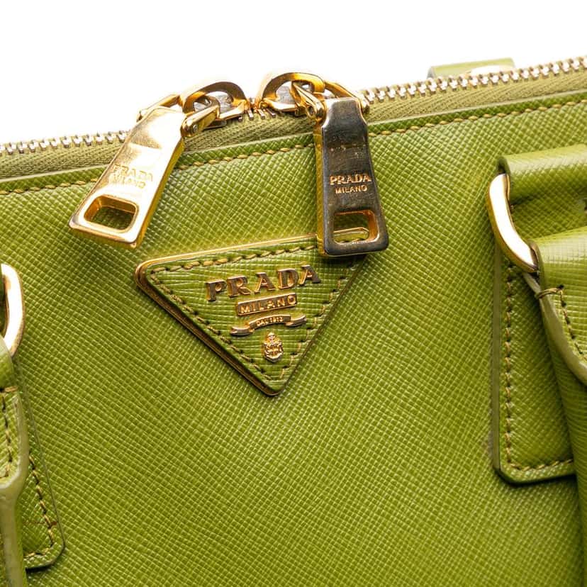 Prada Medium Saffiano Lux Promenade Satchel Green Leather Good condition - Box View