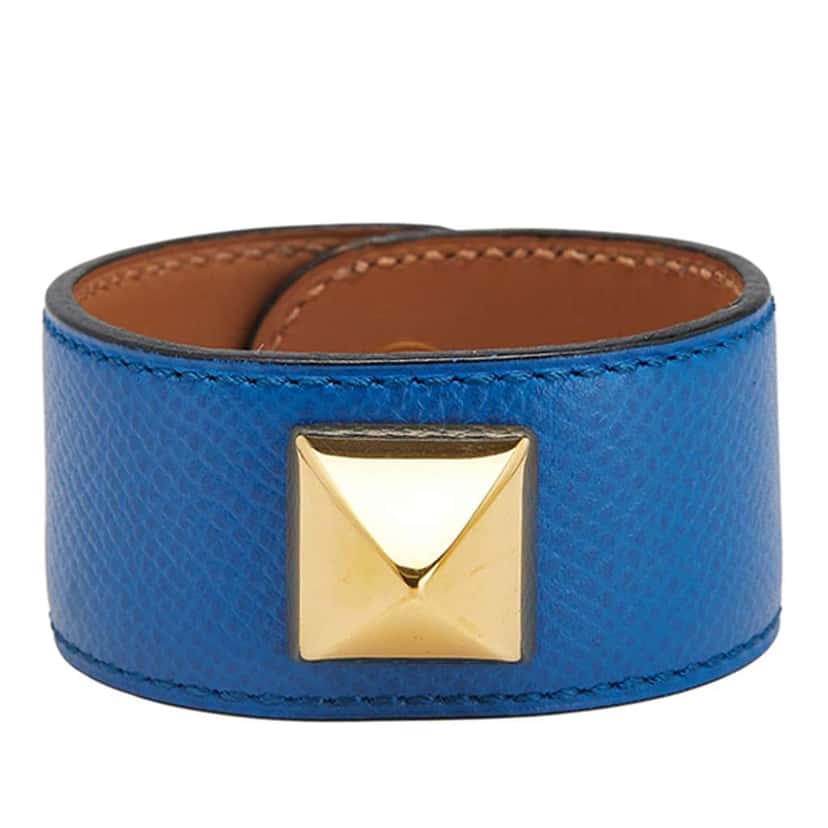 Hermès Leather Medor Bracelet Blue Leather Good condition - Front View