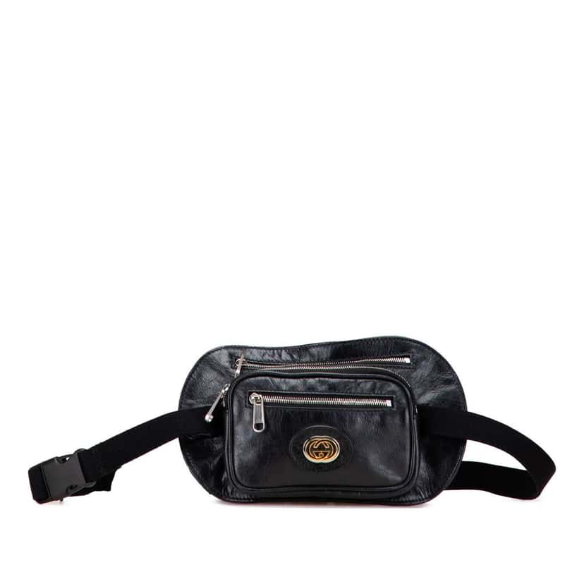 Gucci Calfskin Morpheus Double Zip Belt Bag Black Leather Good condition - Front View