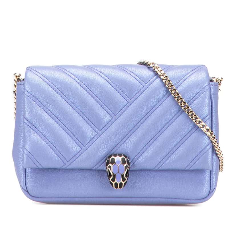 Bvlgari Leather Serpenti Cabochon Chain Crossbody Purple Leather Good condition - Front View