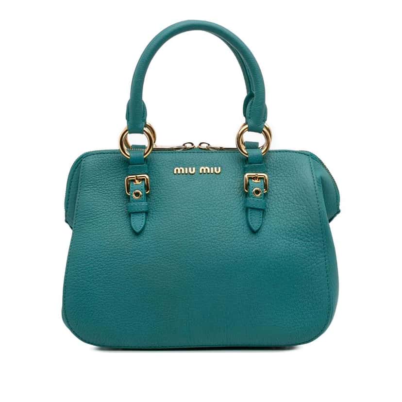 Miu Miu Goatskin Madras Satchel Blue Leather Good condition - Front View
