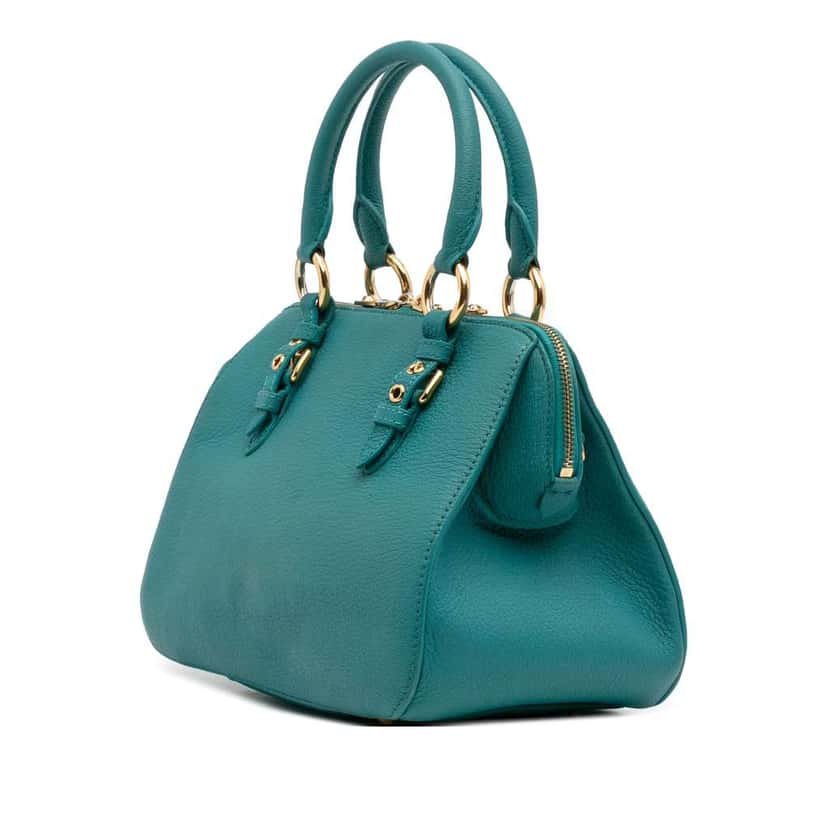 Miu Miu Goatskin Madras Satchel Blue Leather Good condition - Back View