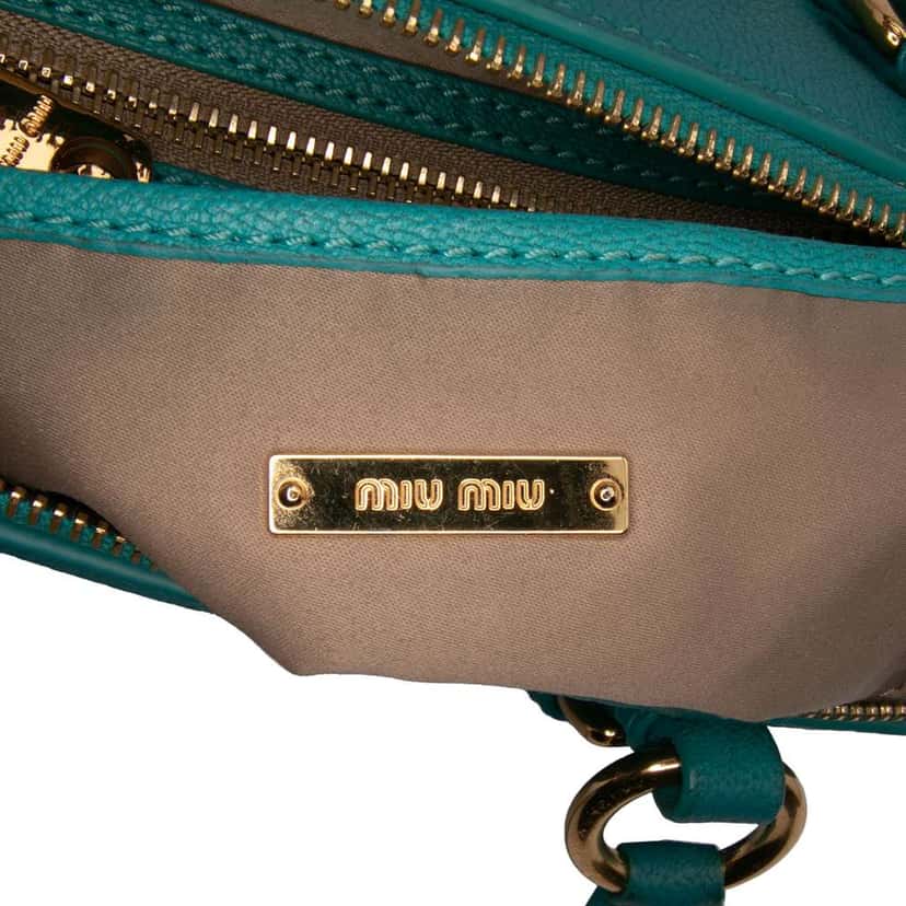 Miu Miu Goatskin Madras Satchel Blue Leather Good condition - Box View