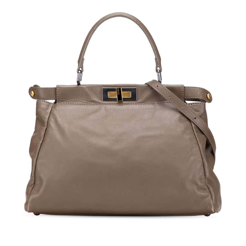 Fendi Medium Calfskin Peekaboo Iconic Satchel Brown Leather Good condition - Front View