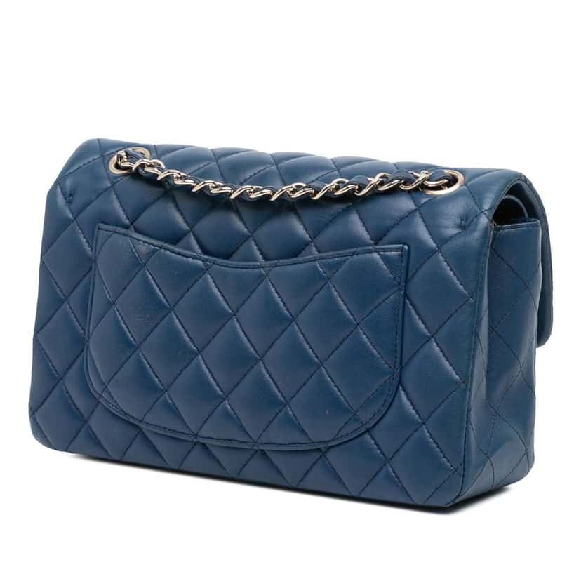 Chanel Small Classic Lambskin Double Flap Blue Leather Good condition - Back View