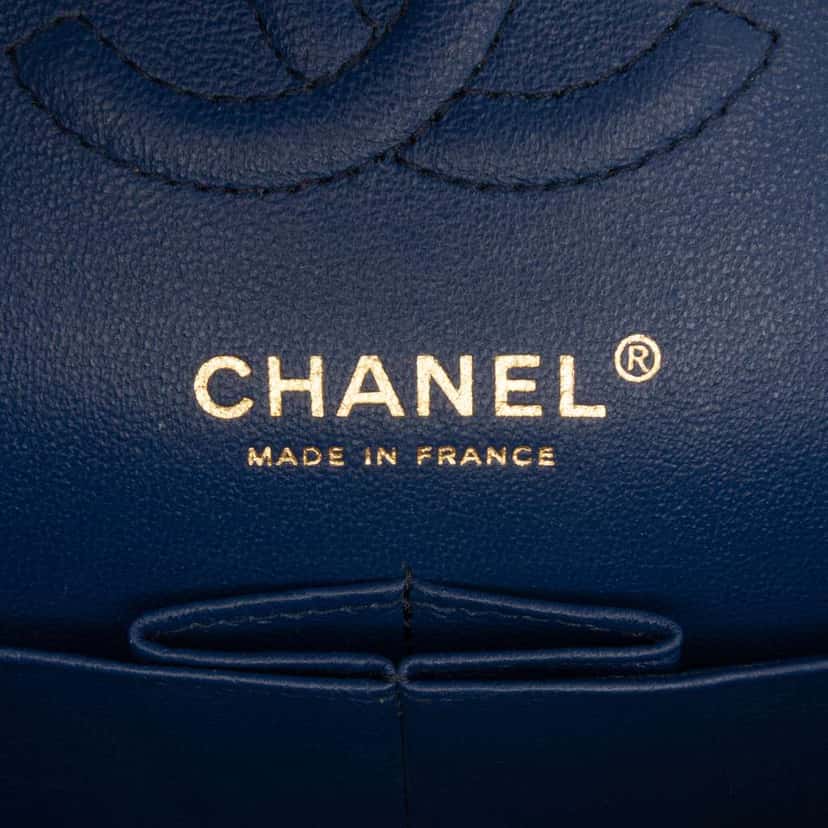 Chanel Small Classic Lambskin Double Flap Blue Leather Good condition - Box View