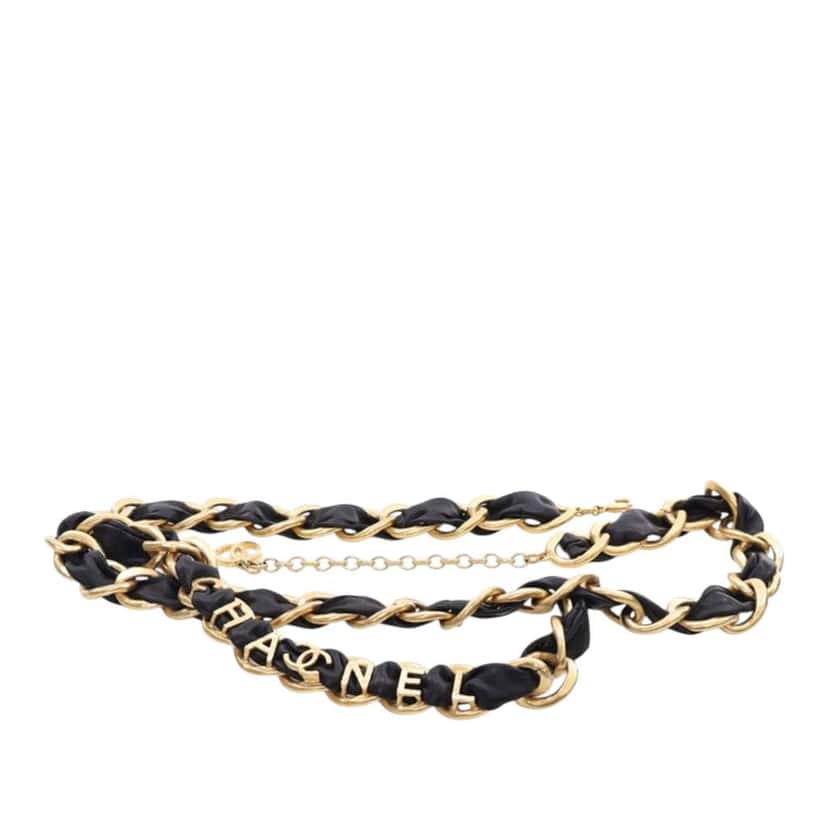 Chanel CC Gold Plated Leather Woven Logo Layered Chain Belt Gold Metal Good condition - Front View