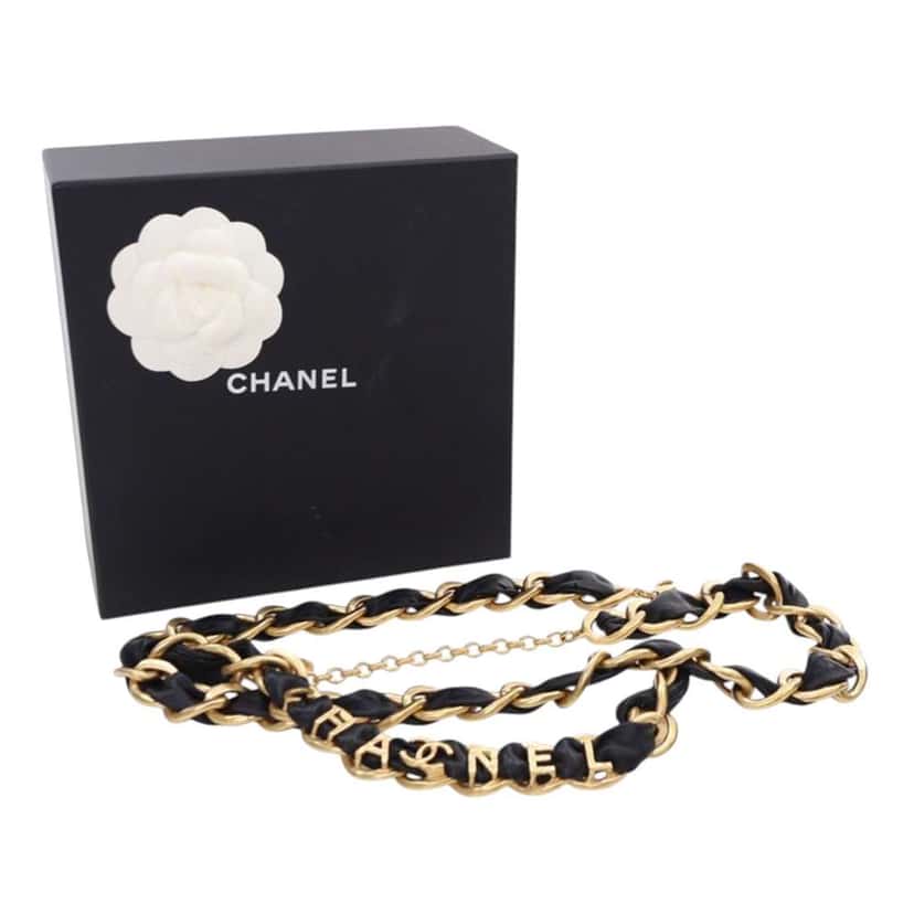 Chanel CC Gold Plated Leather Woven Logo Layered Chain Belt Gold Metal Good condition - Box View