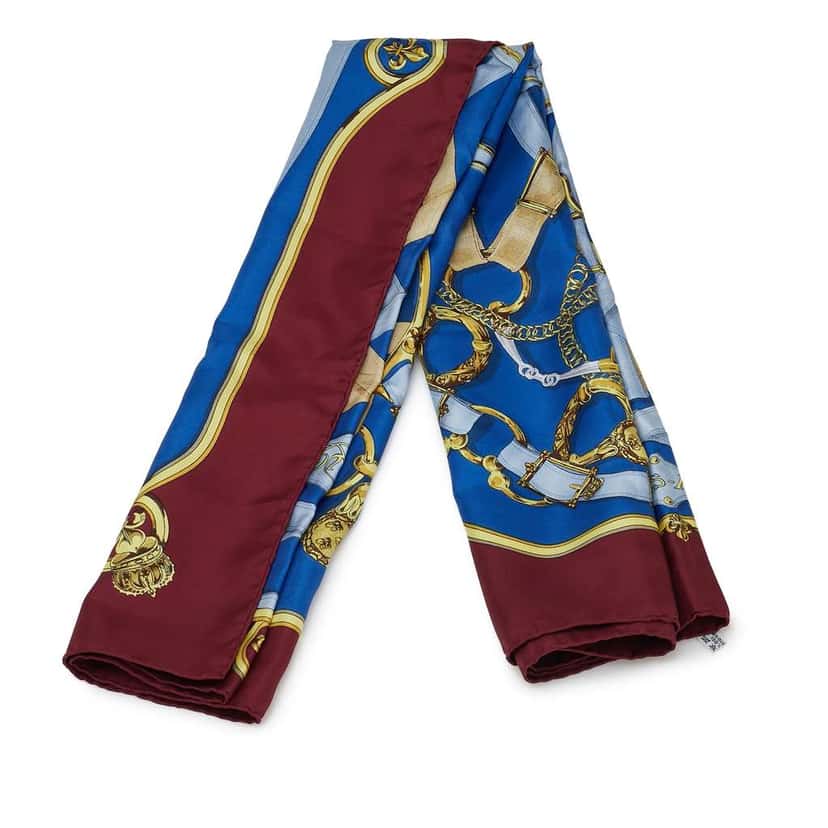 Hermès Cavalcadour Voltigeur Silk Scarf Blue Silk Good condition - Front View