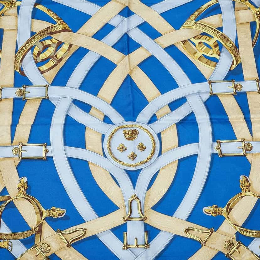Hermès Cavalcadour Voltigeur Silk Scarf Blue Silk Good condition - Back View