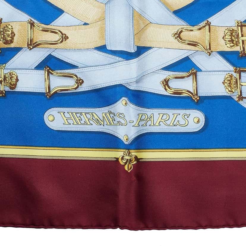 Hermès Cavalcadour Voltigeur Silk Scarf Blue Silk Good condition - Inside View