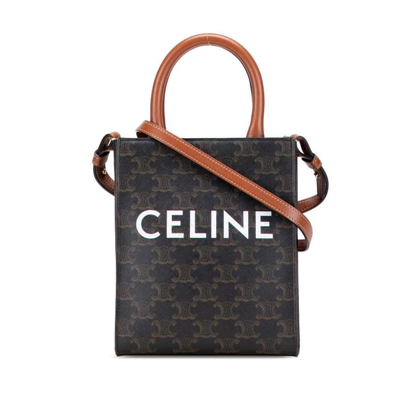 Celine Mini Triomphe Coated Canvas Vertical Cabas Satchel Brown Canvas Good condition - Front View