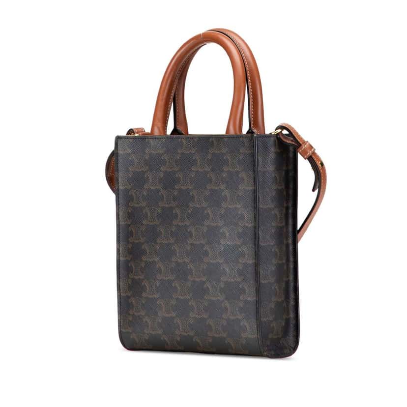 Celine Mini Triomphe Coated Canvas Vertical Cabas Satchel Brown Canvas Good condition - Back View