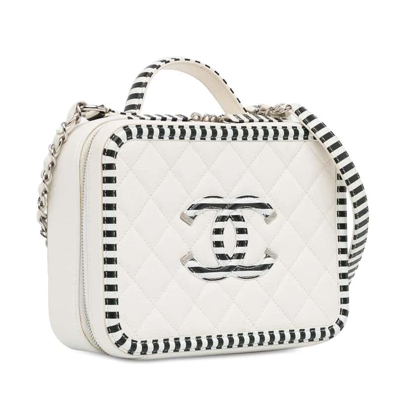 Chanel Medium Caviar CC Filigree Vanity Case White Leather Good condition - Back View