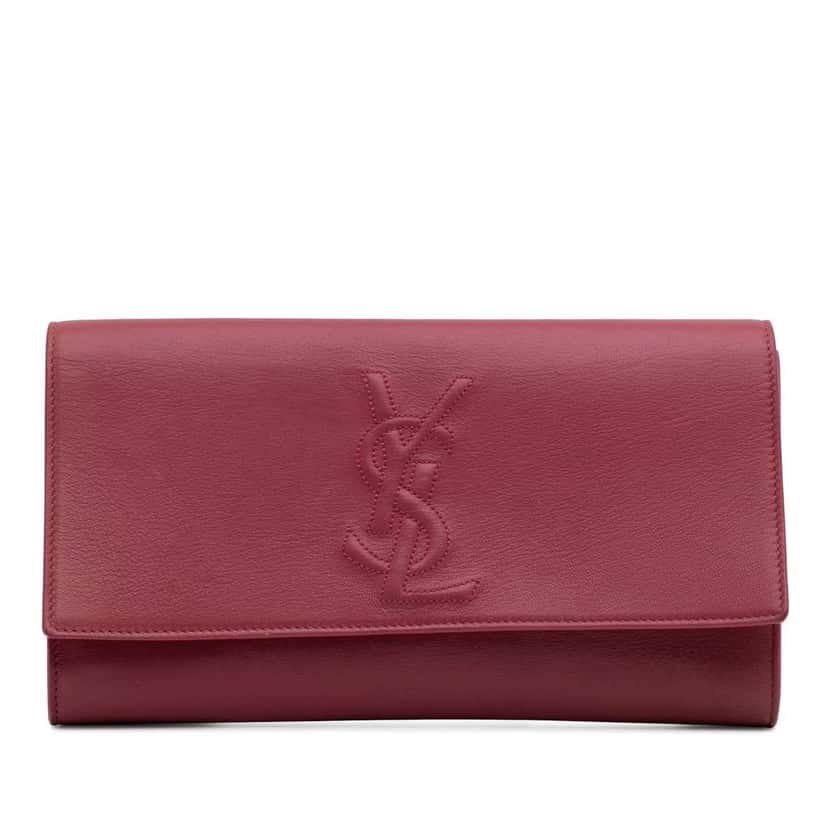 Saint Laurent Large Leather Belle de Jour Clutch Pink Leather Good condition - Front View