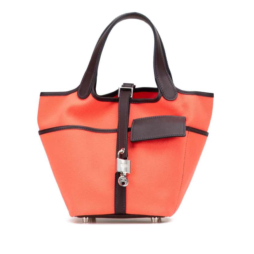 Hermès Toile Goeland and Swift Cargo Picotin Lock 18 Pink Canvas Good condition - Front View