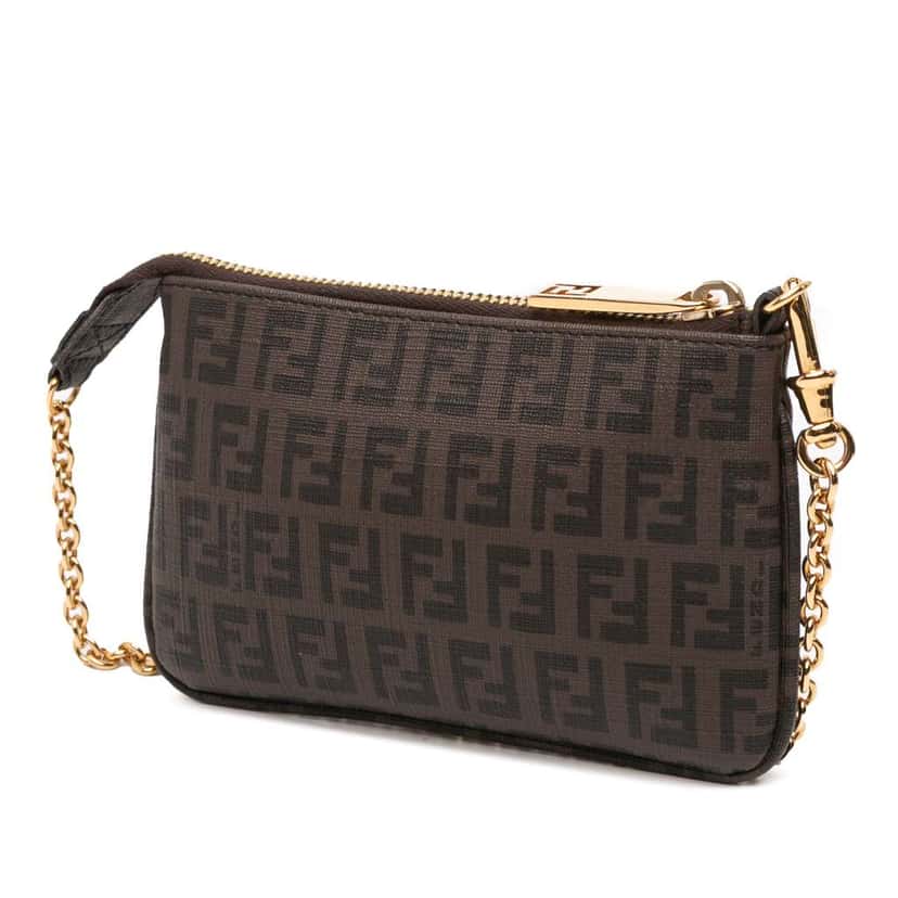 Fendi Zucchino Spalmati Chain Pochette Brown Canvas Good condition - Back View