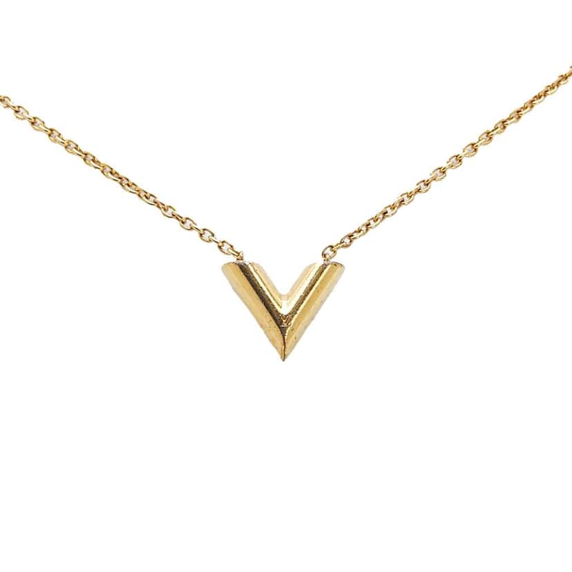 Louis Vuitton Gold Plated Essential V Necklace Gold Metal Very good condition - Front View
