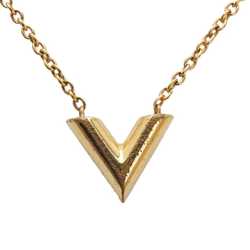 Louis Vuitton Gold Plated Essential V Necklace Gold Metal Very good condition - Back View