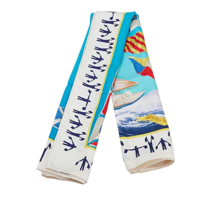 Hermès En Course Silk Scarf Blue Silk Good condition - Front View