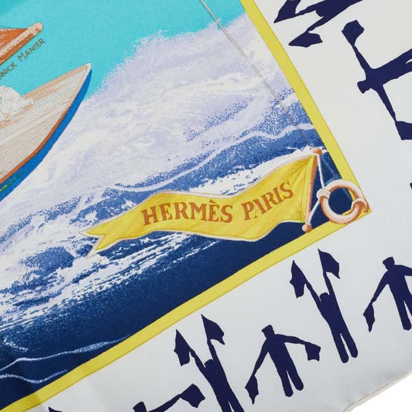 Hermès En Course Silk Scarf Blue Silk Good condition - Back View