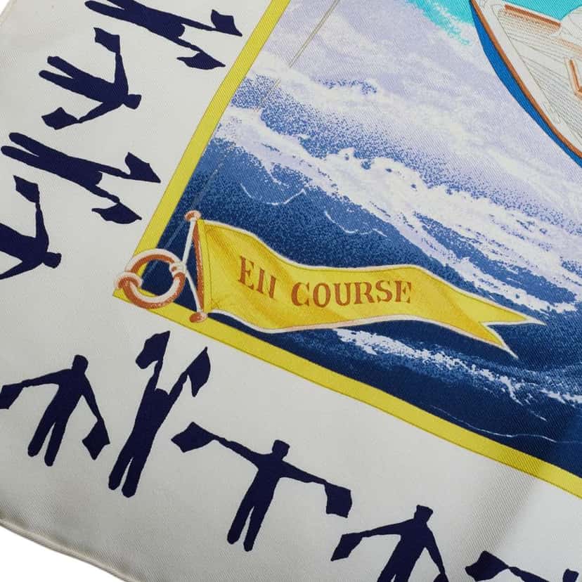 Hermès En Course Silk Scarf Blue Silk Good condition - Inside View