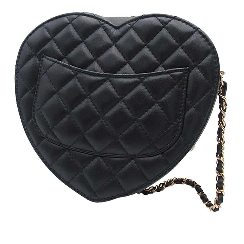 Chanel Lambskin CC in Love Heart Crossbody Black Leather Good condition - Back View