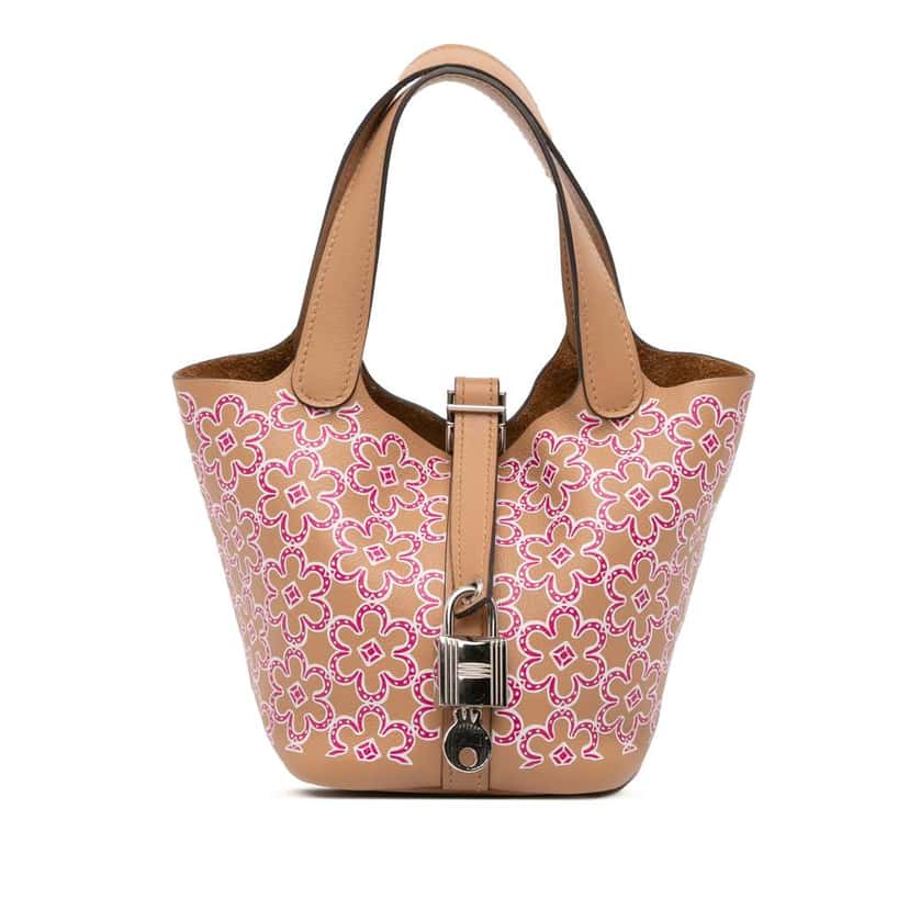 Hermès Micro Swift Lucky Daisy Picotin Lock 14 Brown Leather Good condition - Front View