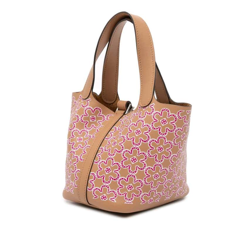 Hermès Micro Swift Lucky Daisy Picotin Lock 14 Brown Leather Good condition - Back View