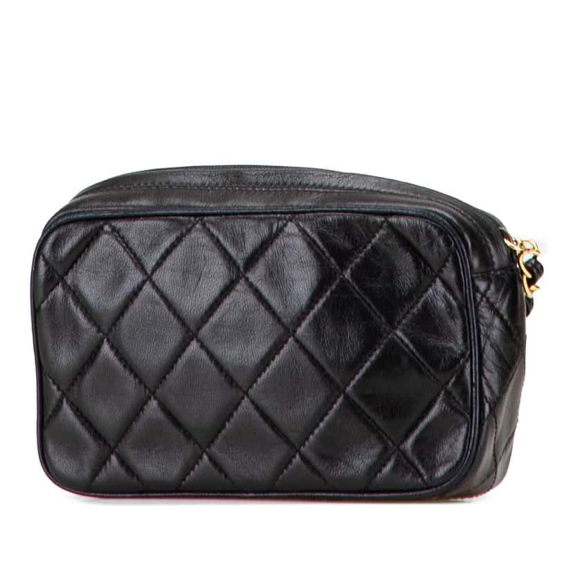 Chanel Quilted Lambskin Tassel Pouch Black Leather Good condition - Back View