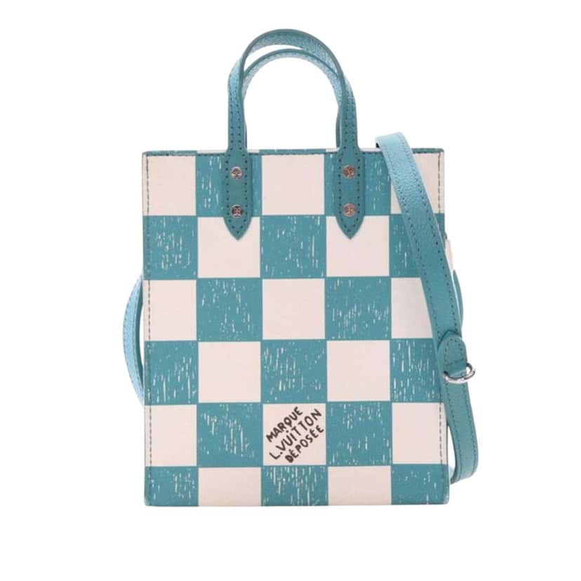 Louis Vuitton Damier Checkerboard Sac Plat XS Blue Leather Good condition - Front View