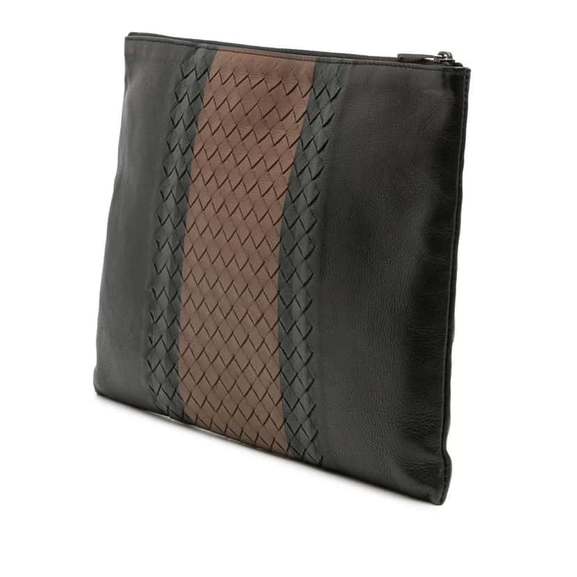 Bottega Veneta Intrecciato Trimmed Leather Clutch Black Leather Good condition - Back View