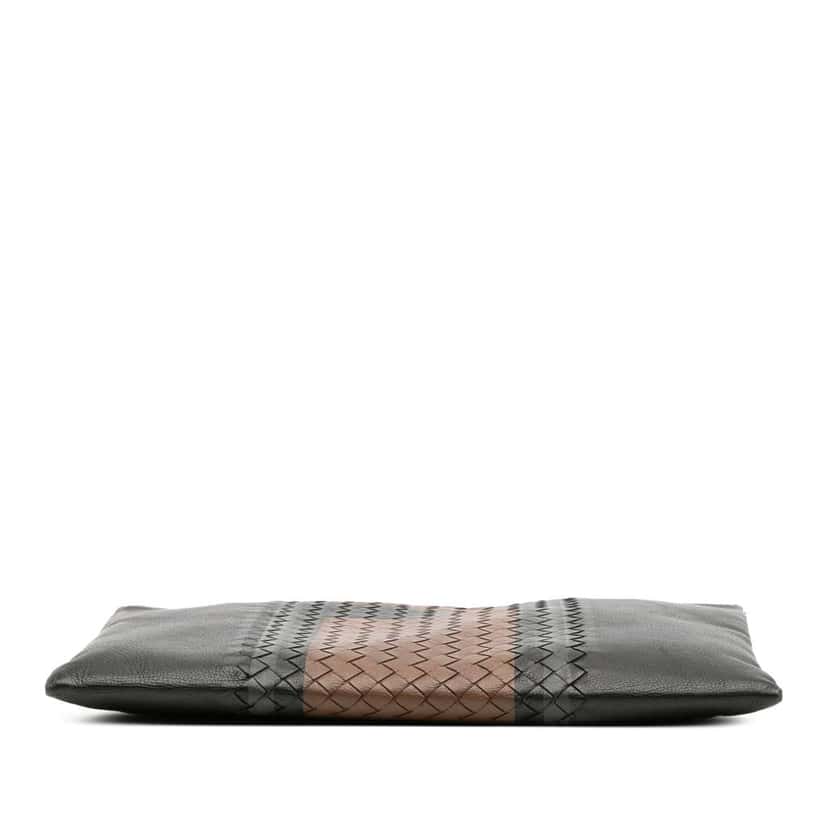 Bottega Veneta Intrecciato Trimmed Leather Clutch Black Leather Good condition - Inside View