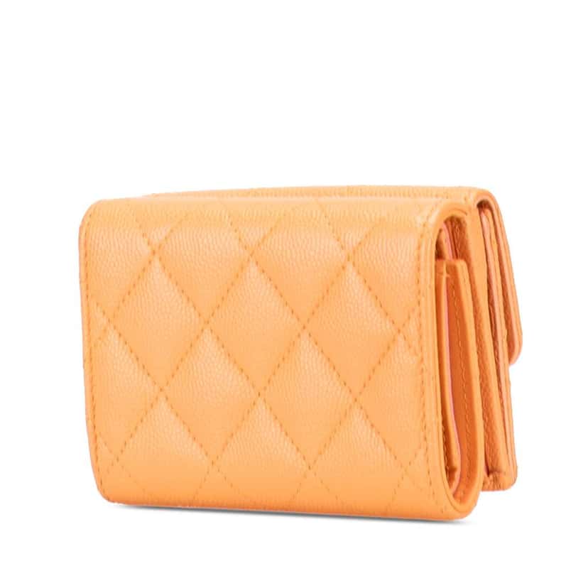 Chanel Quilted Caviar 19 Compact Flap Wallet Orange Leather Good condition - Back View