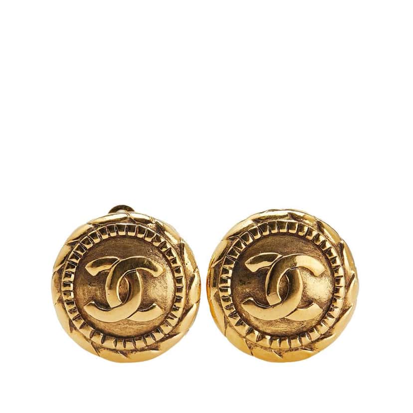 Chanel Gold Plated CC Round Clip On Earrings Gold Metal Good condition - Front View