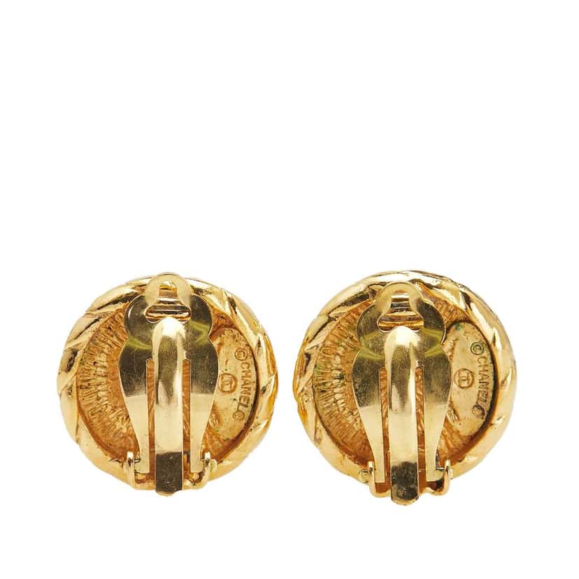 Chanel Gold Plated CC Round Clip On Earrings Gold Metal Good condition - Back View
