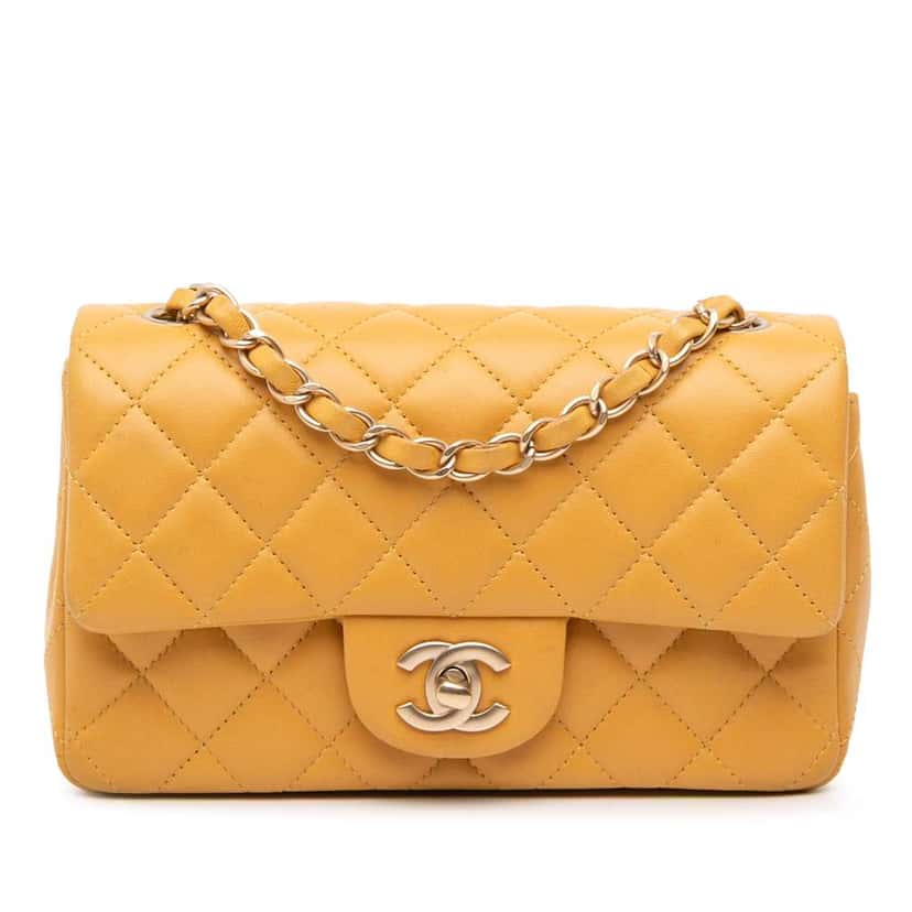 Chanel Mini Rectangular Classic Lambskin Single Flap Yellow Leather Good condition - Front View