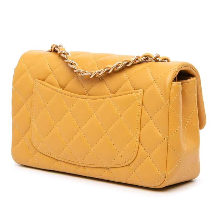 Chanel Mini Rectangular Classic Lambskin Single Flap Yellow Leather Good condition - Back View