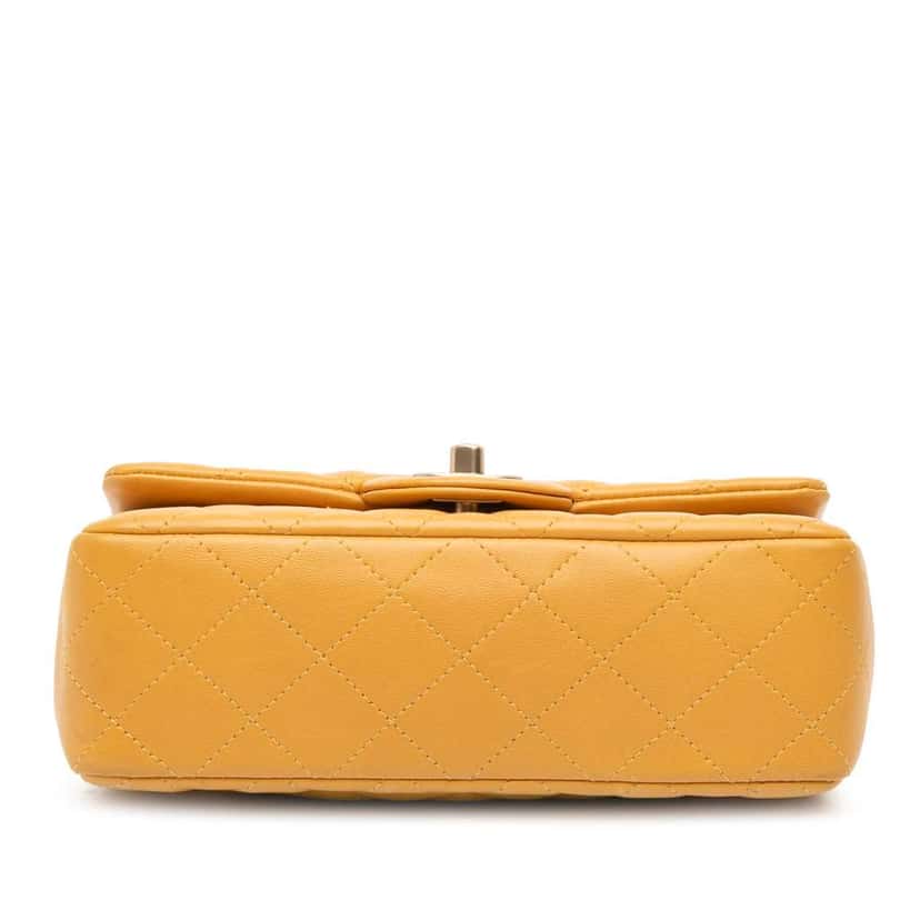 Chanel Mini Rectangular Classic Lambskin Single Flap Yellow Leather Good condition - Inside View