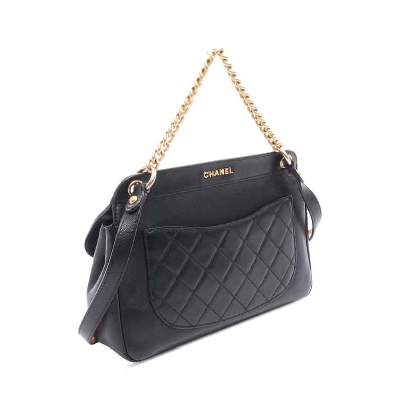 Chanel Quilted Lambskin Curved Flap Black Leather Good condition - Back View