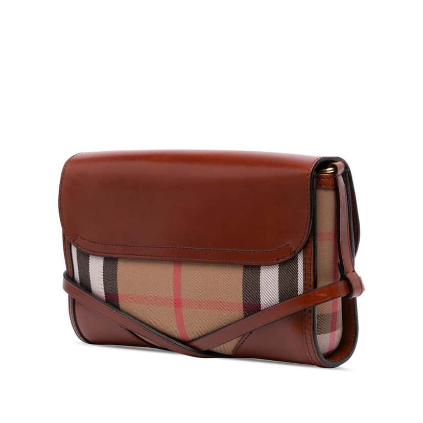 Burberry Leather and House Check Canvas Bridle Abbott Crossbody Brown Leather Good condition - Back View
