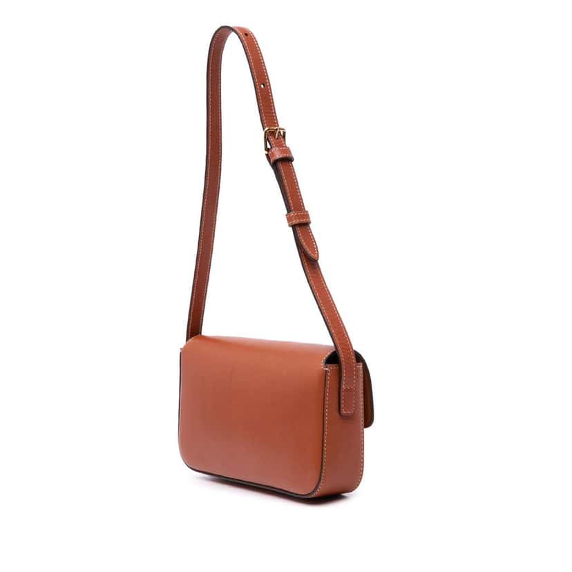 Celine Shiny Calfskin Claude Shoulder Bag Brown Leather Good condition - Back View