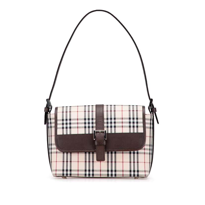 Burberry House Check Canvas Flap Shoulder Bag Brown Canvas Good condition - Front View