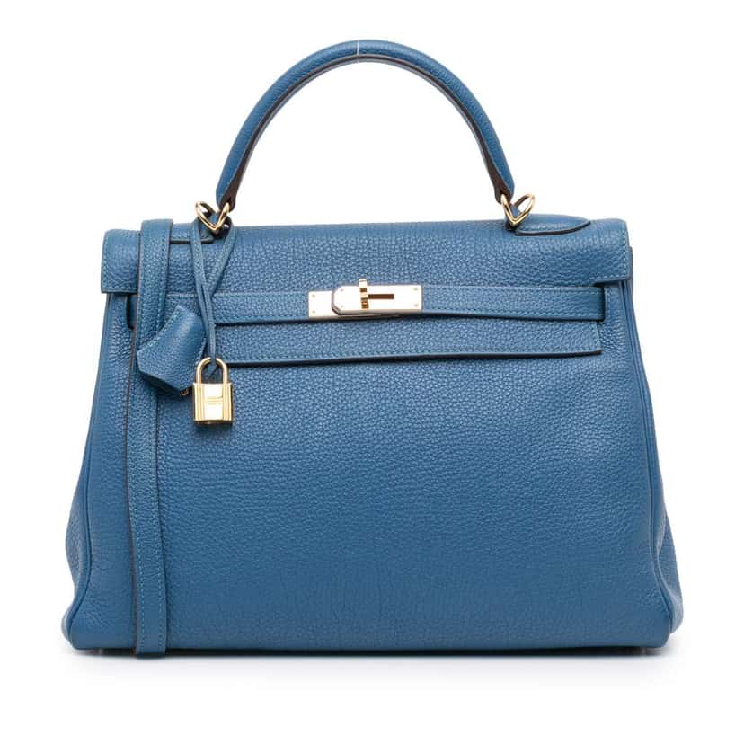 Hermès Togo Kelly II Retourne 32 Blue Leather Good condition - Front View