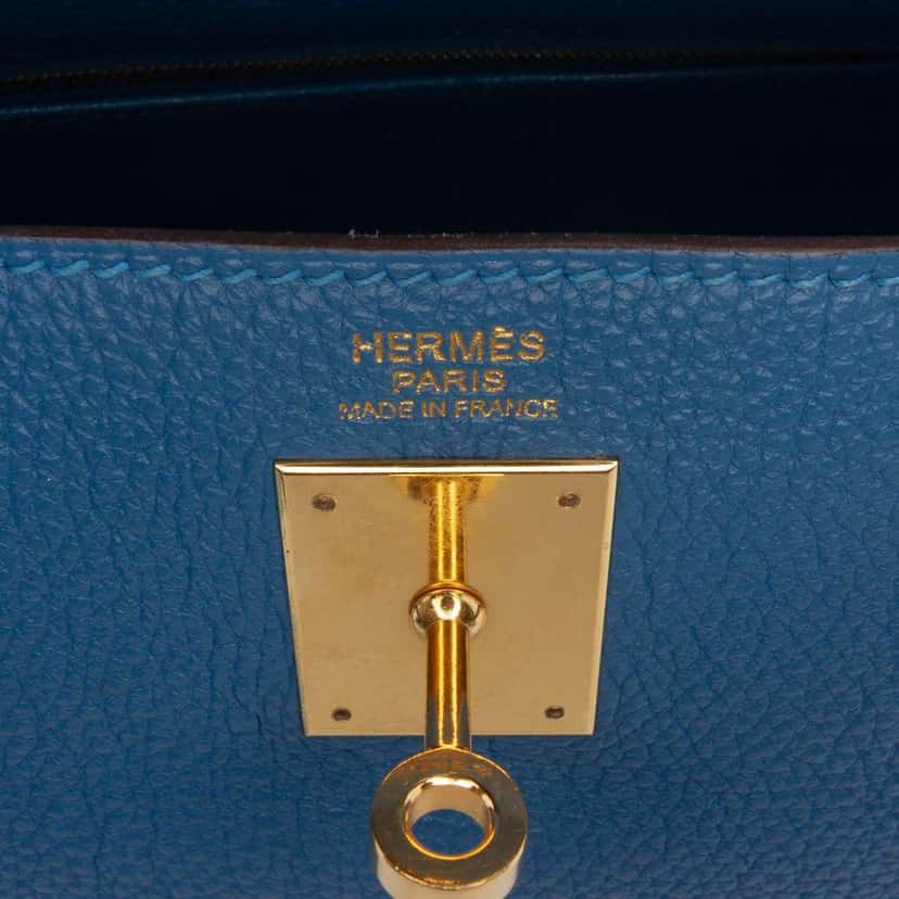 Hermès Togo Kelly II Retourne 32 Blue Leather Good condition - Box View