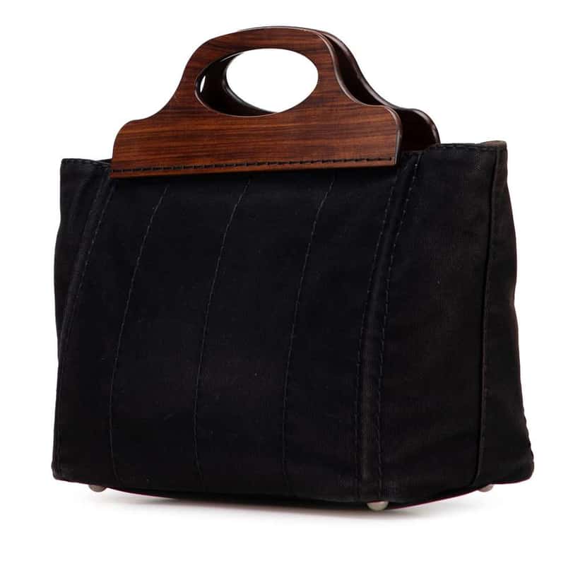 Prada Canvas Wood Handle Canapa Logo Satchel Black Canvas Good condition - Back View