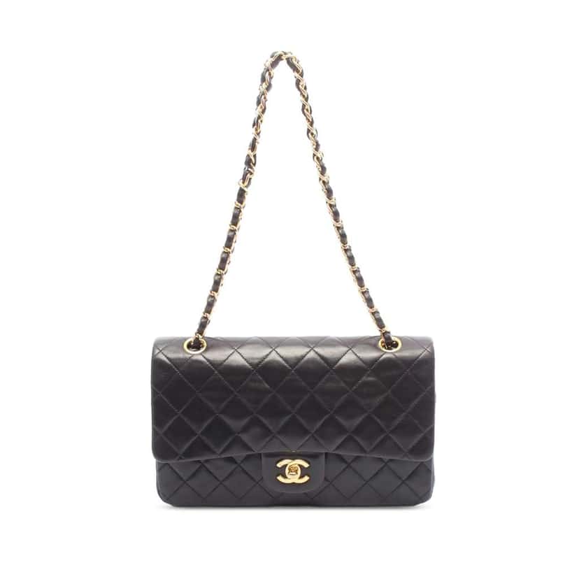 Chanel Medium Classic Lambskin Double Flap Black Leather Good condition - Front View