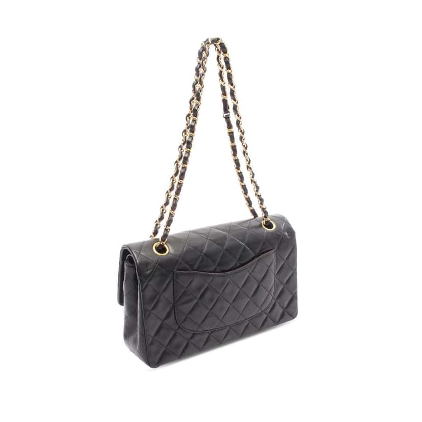 Chanel Medium Classic Lambskin Double Flap Black Leather Good condition - Back View