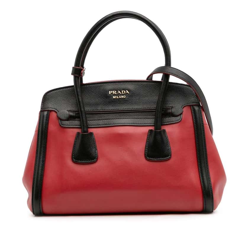 Prada Bicolor Saffiano and City Calf Tote Red Leather Fair condition - Front View