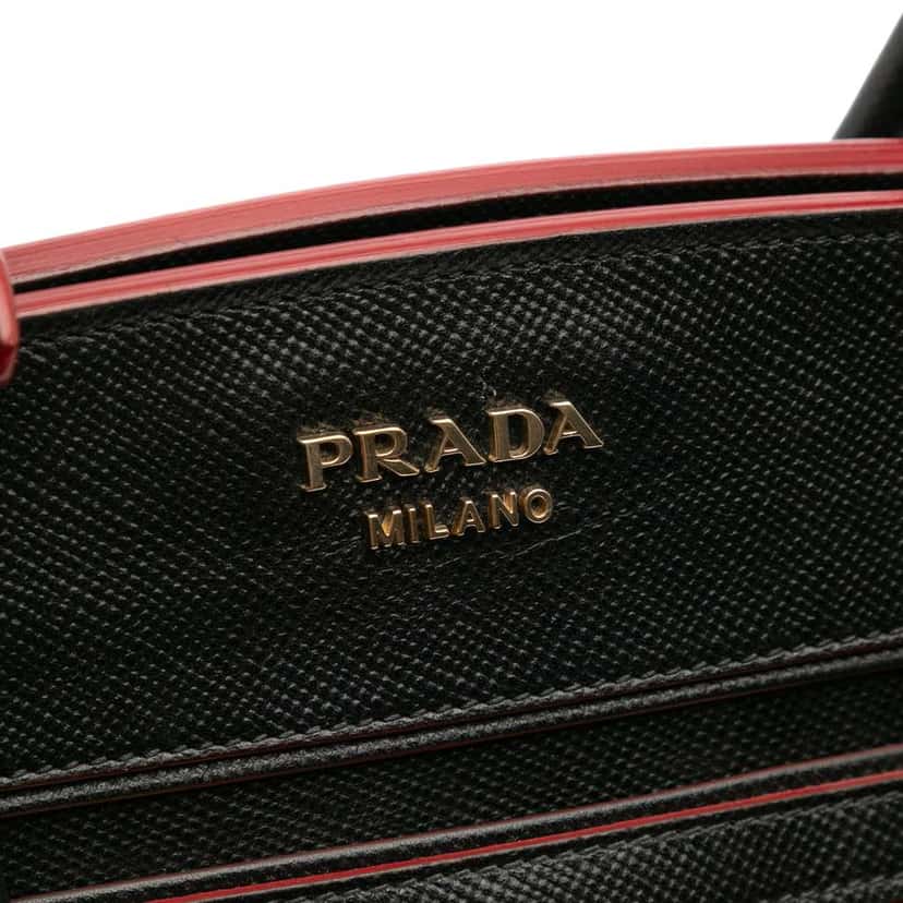 Prada Bicolor Saffiano and City Calf Tote Red Leather Fair condition - Box View
